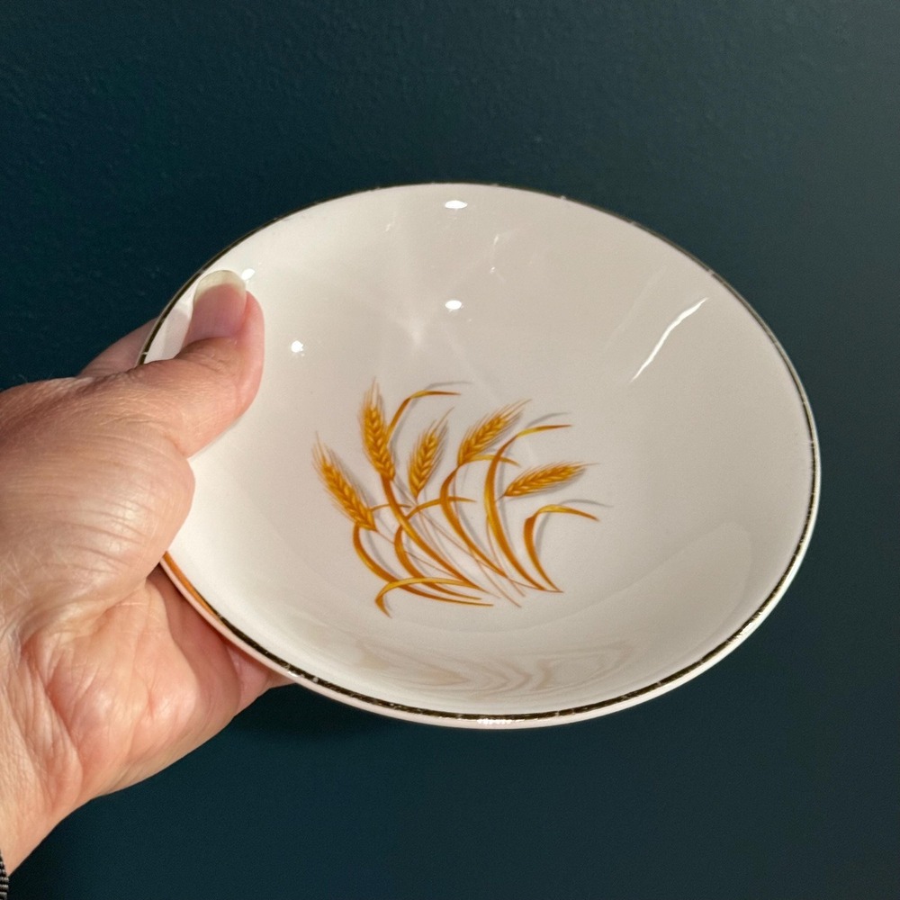Vintage Golden Wheat Trinket Dish: 22k Gold Trim, Made in USA - Picture 10 of 11